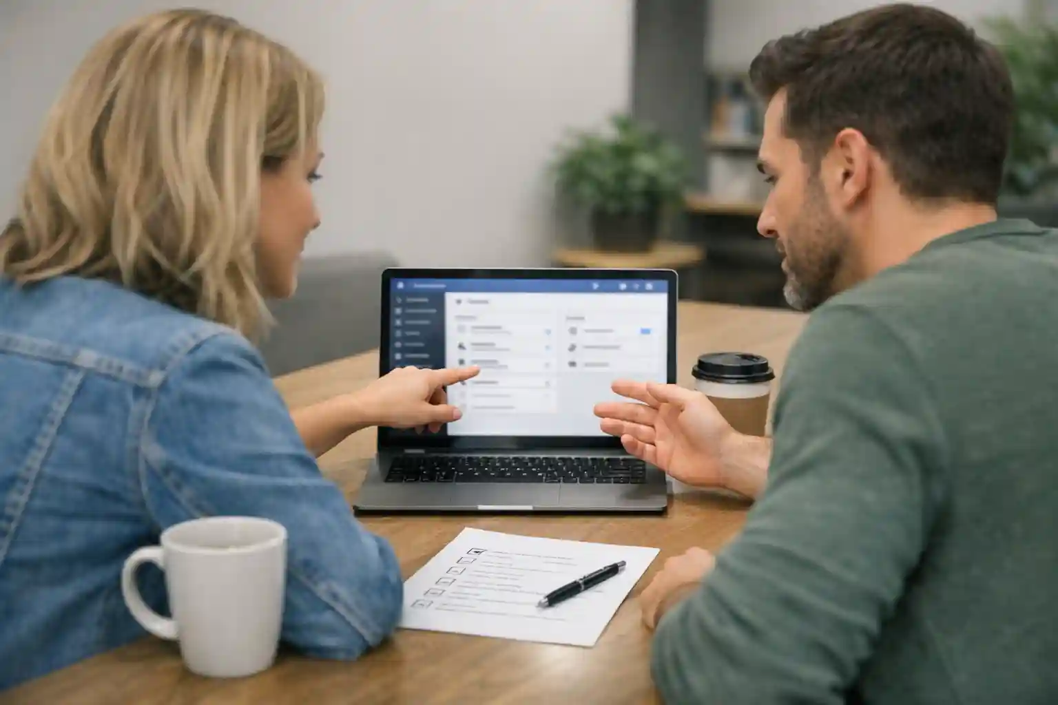 Team setting up cloud phone system on laptop